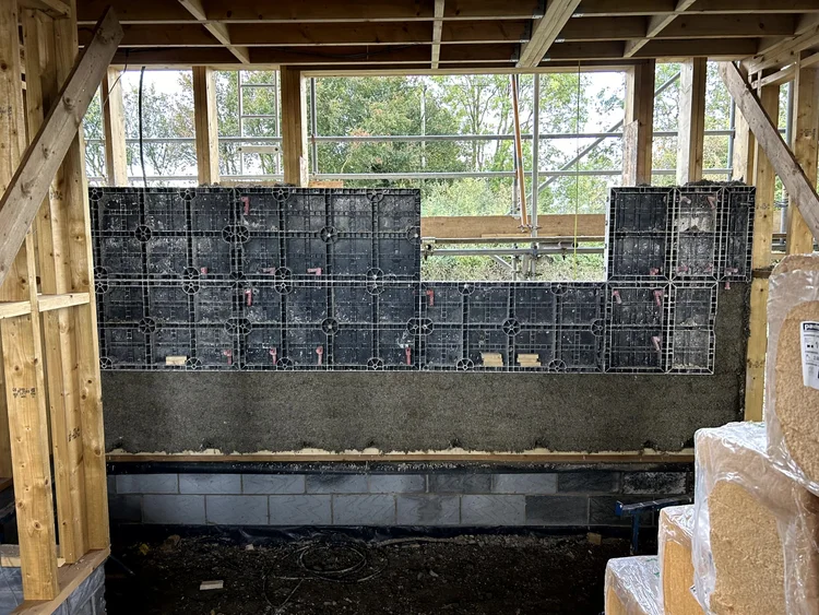 New build timber frame under construction, ready for hempcrete